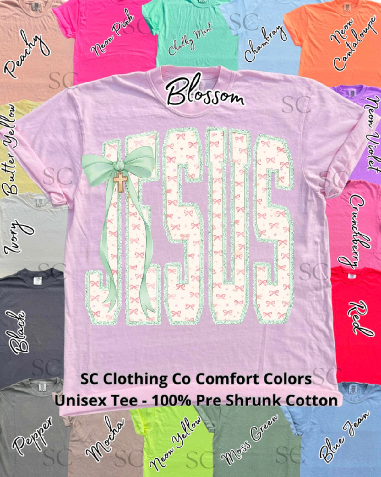 Tee Pink Bow Jesus with Mint Bow *
