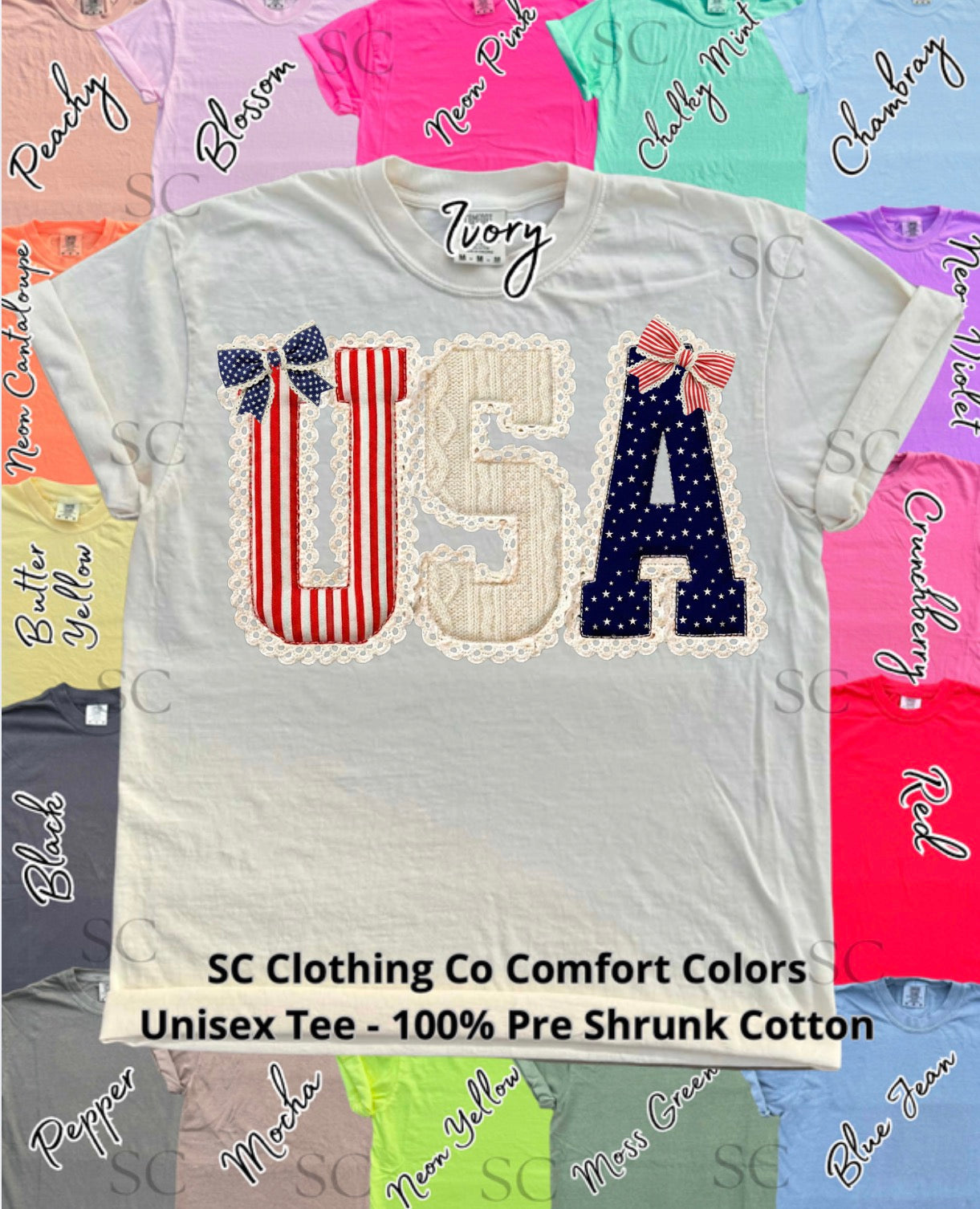 USA Faux Scalloped Yarn Comfort Color Tee