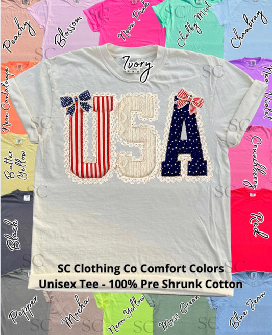 USA Faux Scalloped Yarn Comfort Color Tee