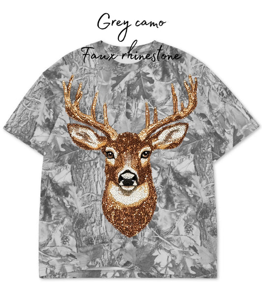 Camo Faux Rhinestone Deer Tee
