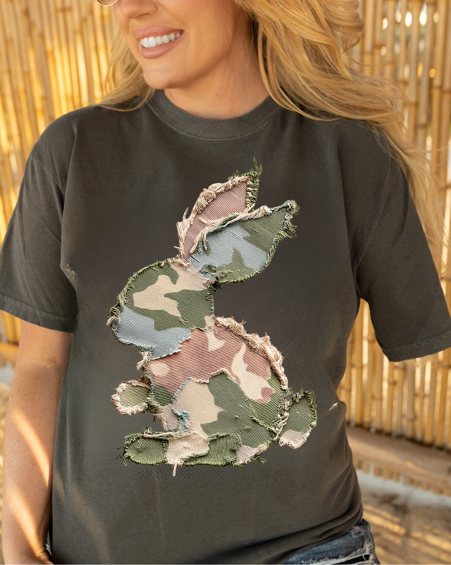 Camo Faux Patchwork Bunny Comfort Colors Tee