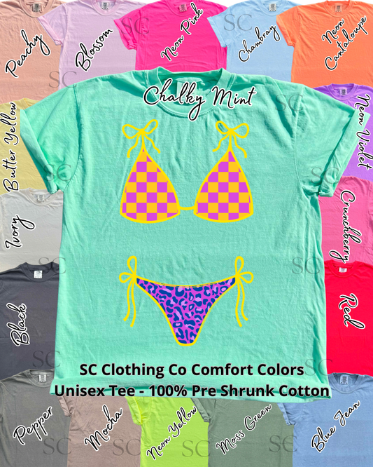 Tropic Pop - Checked+Cheetah Bikini Comfort Colors Tee