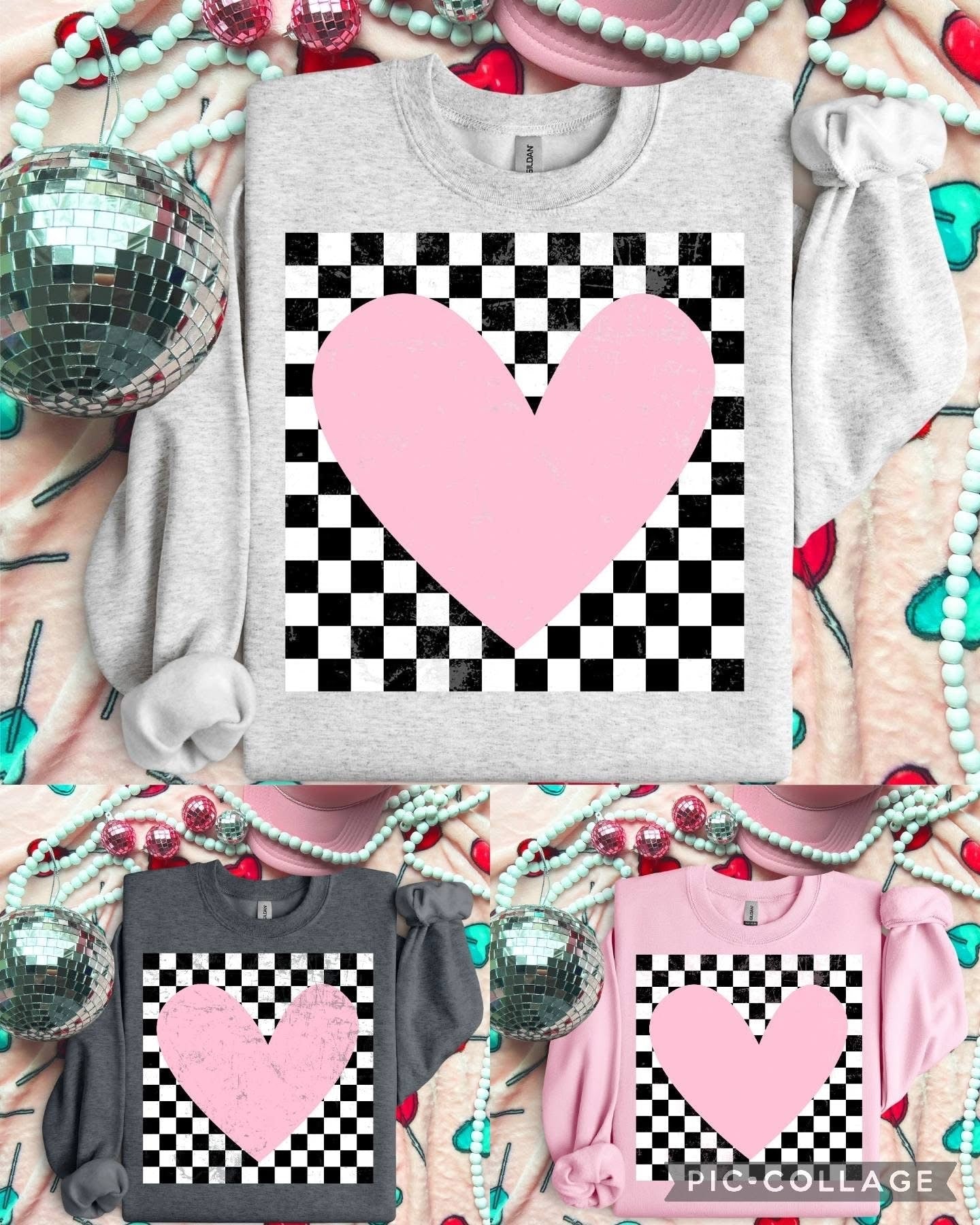 Checkered Heart ADULT TEE OR PULLOVER