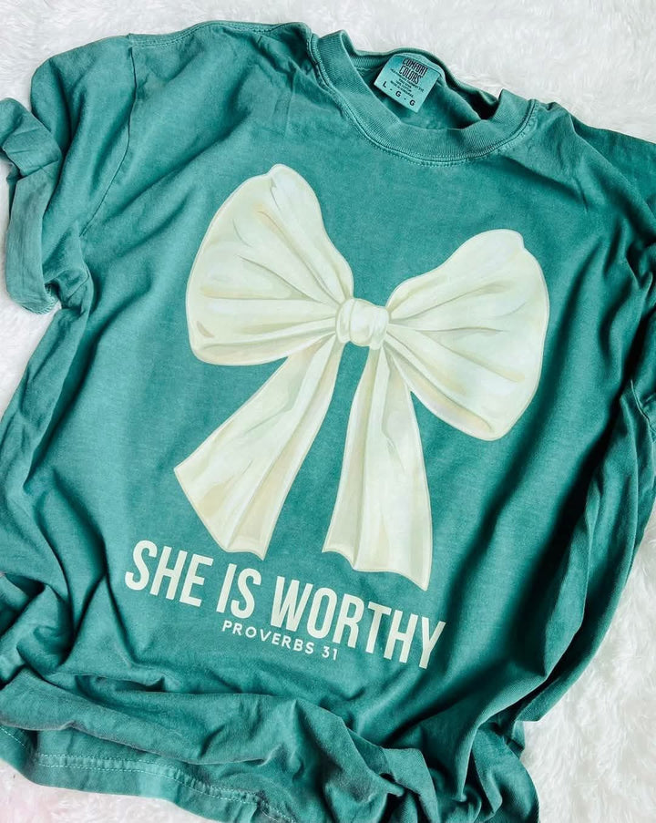 She is worthy ADULT TEE OR PULLOVER