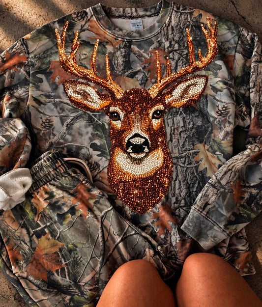 Rhinestone Deer Camo Shorts & Pullover {SET OR SEPARATE}