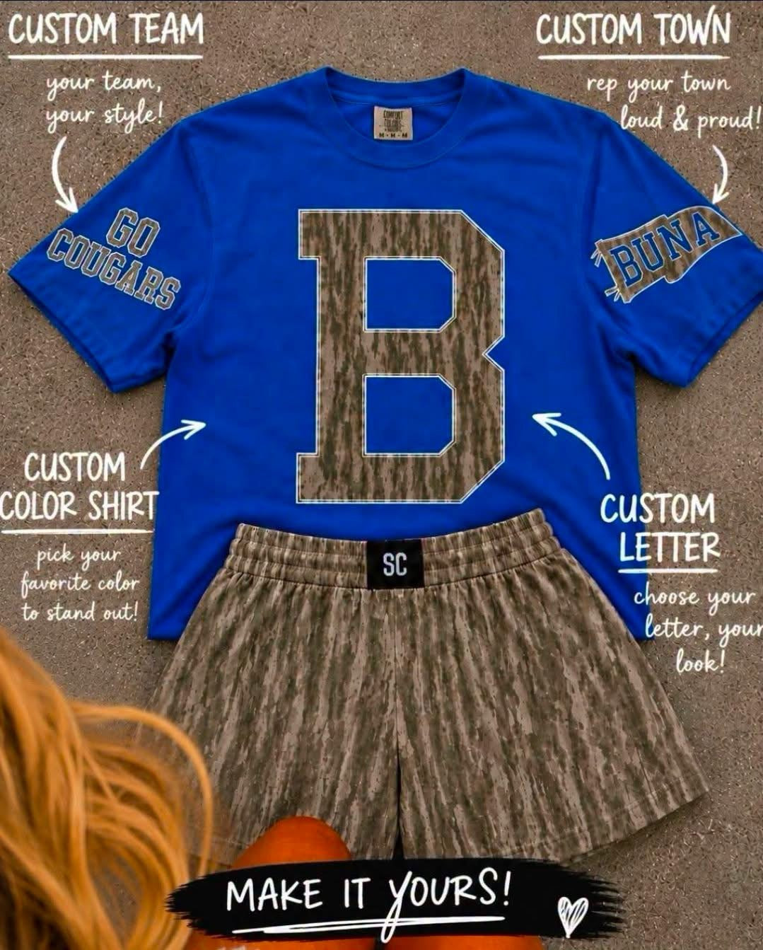 <<CUSTOM>> GAME DAY LETTER SC River Bottom Camo Tee