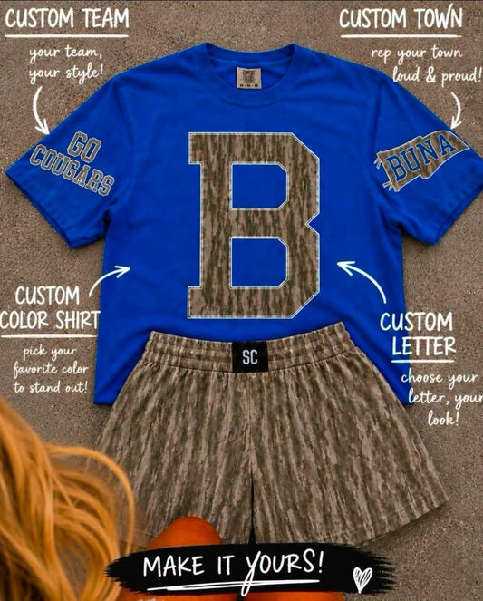 <<CUSTOM>> GAME DAY LETTER SC River Bottom Camo Tee