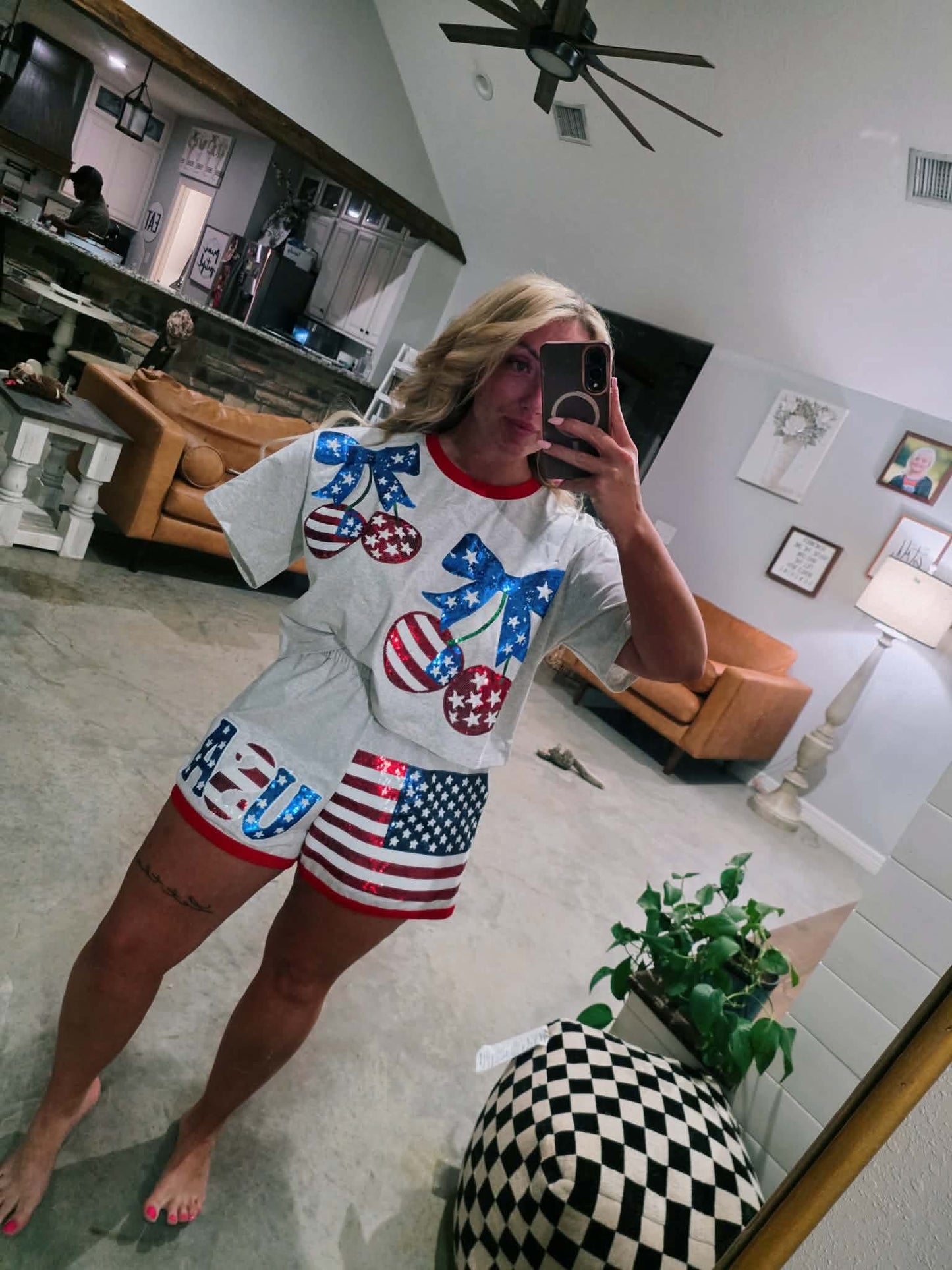 Star Spangled SC Sparkle Exclusive Custom Two Piece Embroidered Sequin Short Set with Pockets - Arrival EARLY to Mid May to you