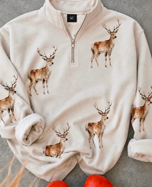 Oh Deer Quarter Zip Pullover 3-4 week delivery