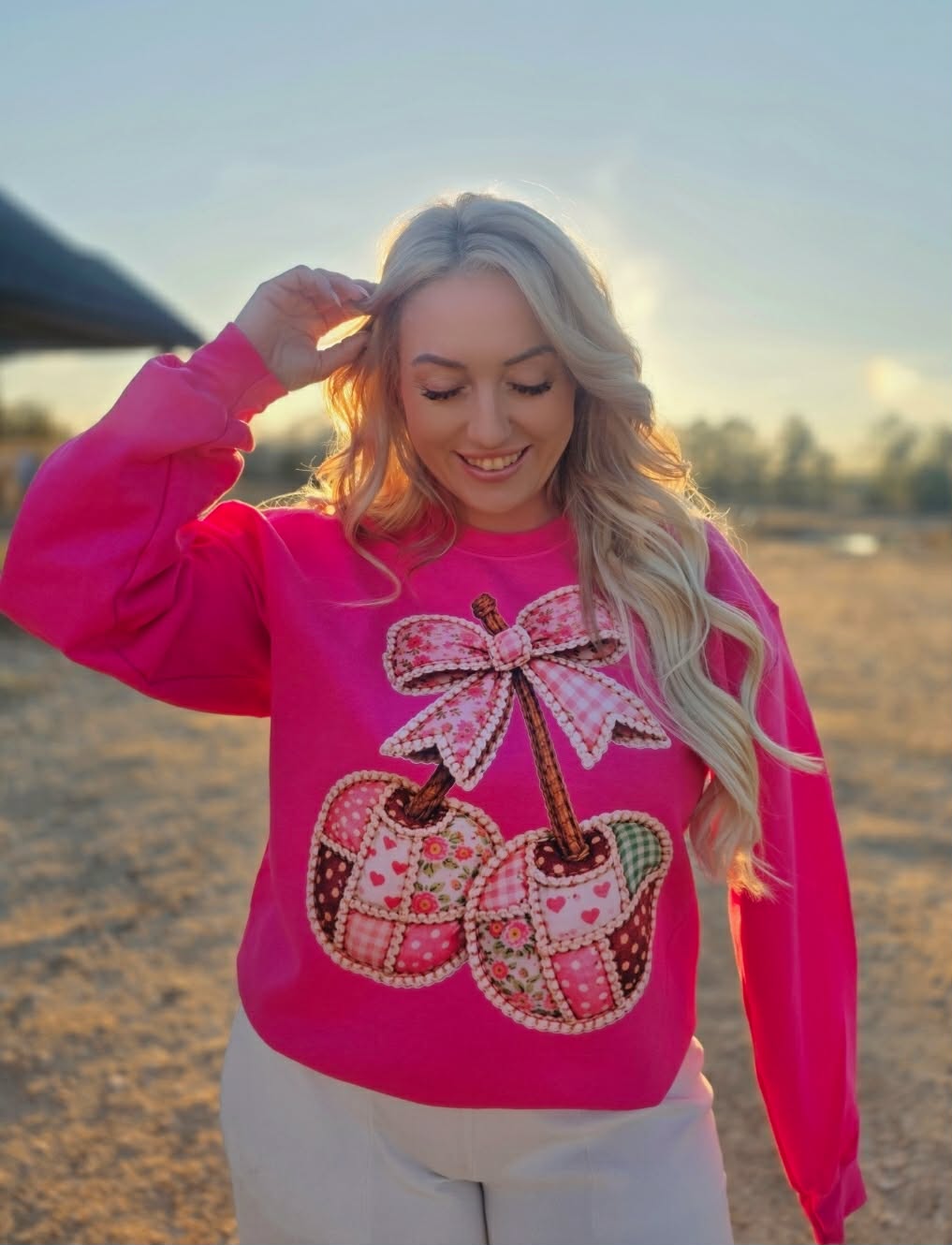 Faux Patchwork Cherry Pullover