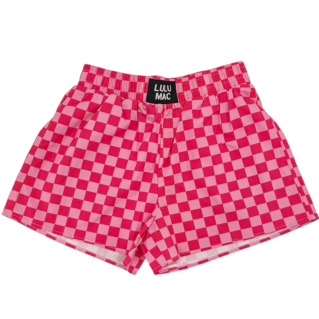 LULU MAC PINK+WHITE Checkered Boxer Shorts