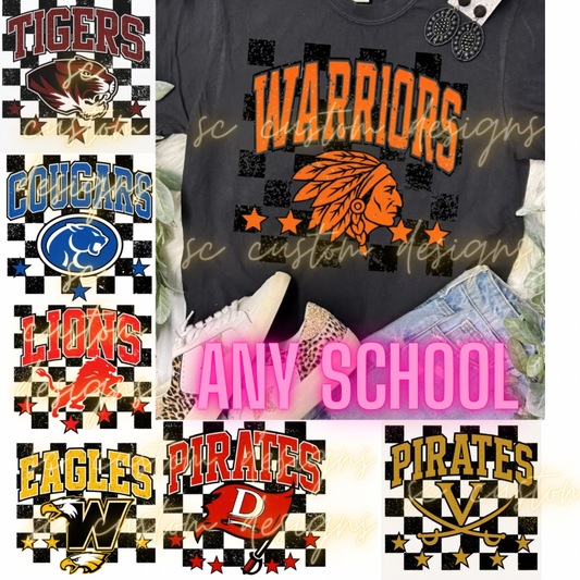 Game Day Checkered ANY SCHOOL CUSTOM T Shirt Tuesday