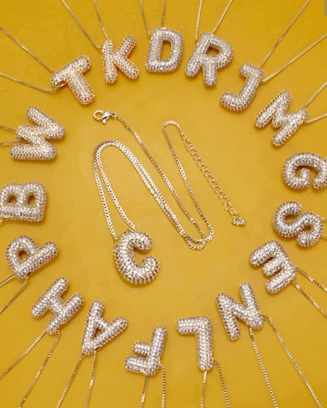 Rhinestone Bubble initial Necklace GOLD OR SILVER