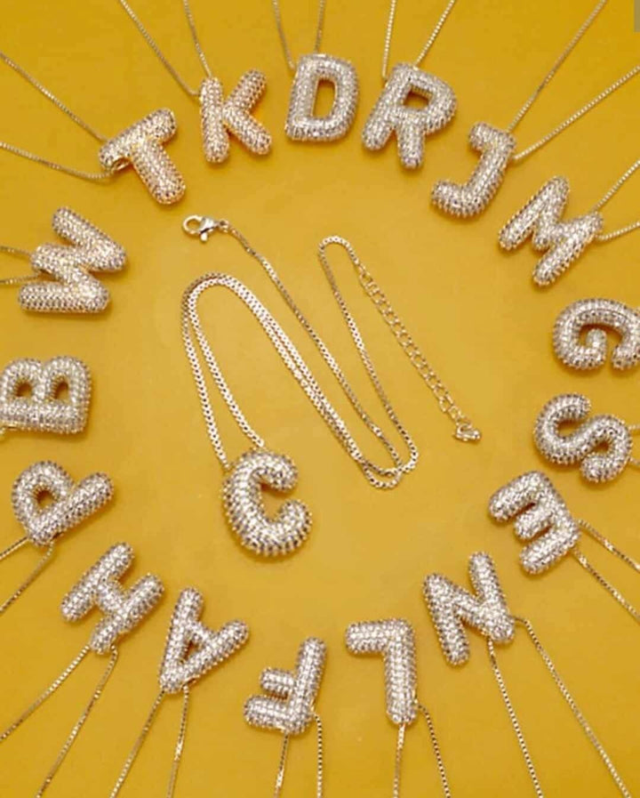 Rhinestone Bubble initial Necklace GOLD OR SILVER