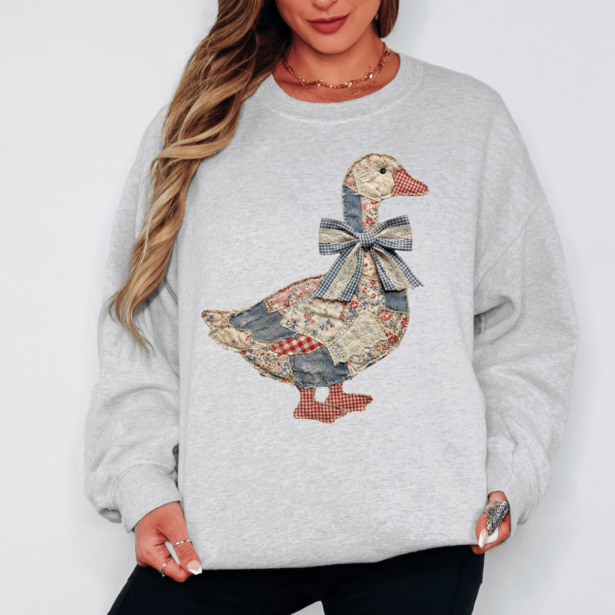 Vintage Goose Faux Patchwork Pullover