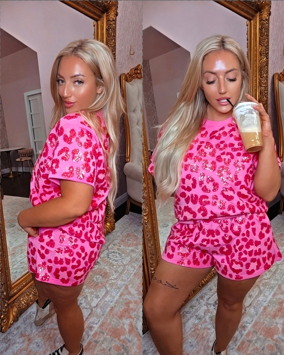 Wild Side Leopard Sparkle Short Set by SC - INSTOCK