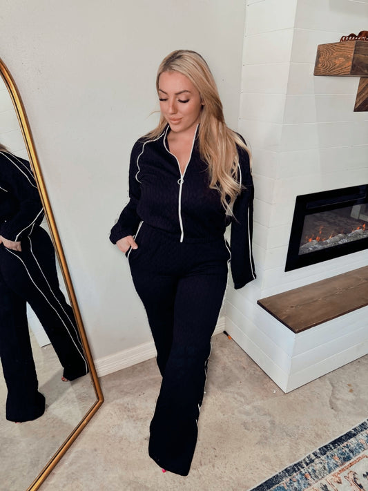 Black Quilted Jacket and Pant Set