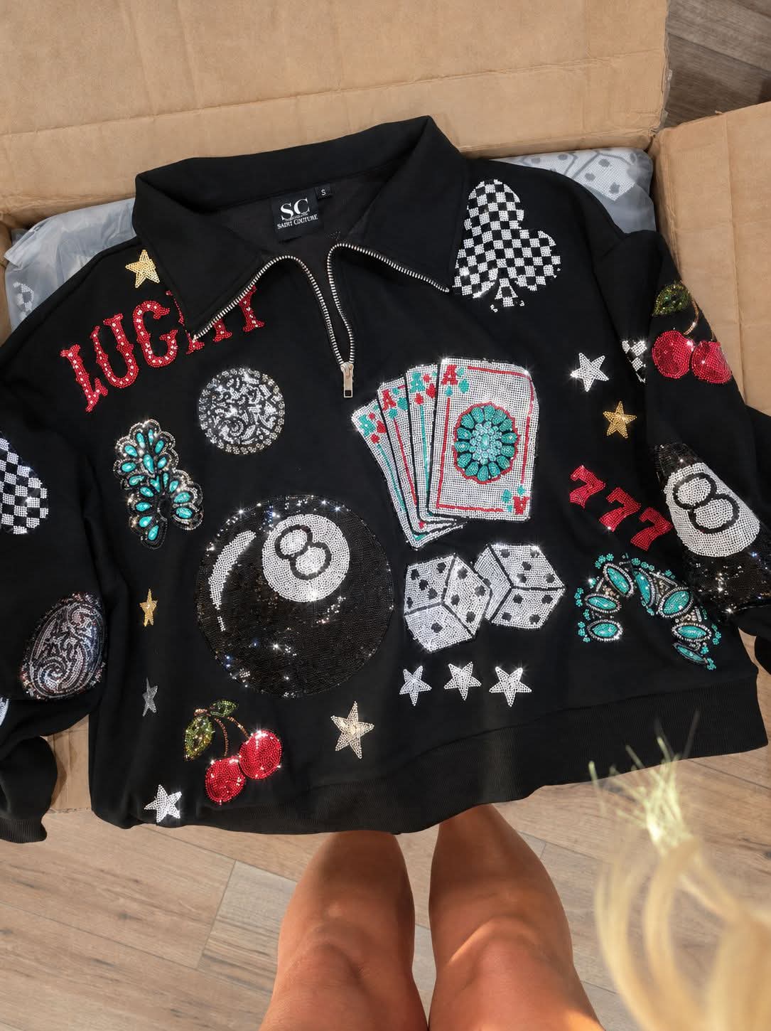 Extra Lucky Girl Sparkle Collective [[custom]] Light weight Scuba Quarter Zip IN STOCK