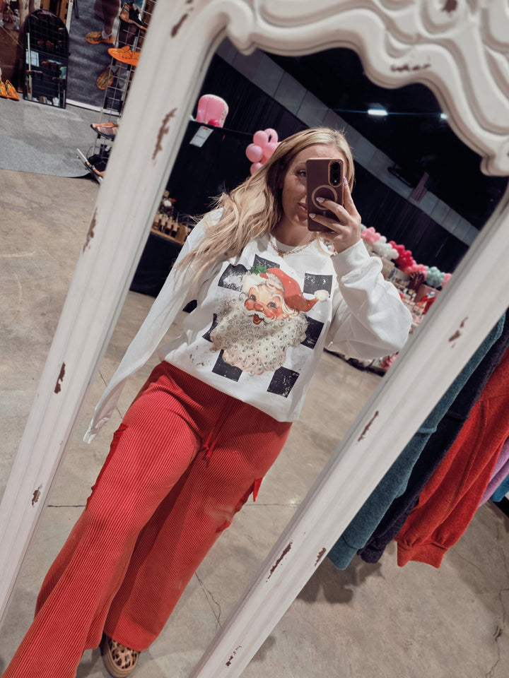 Checkered Rhinestone Santa Pullover