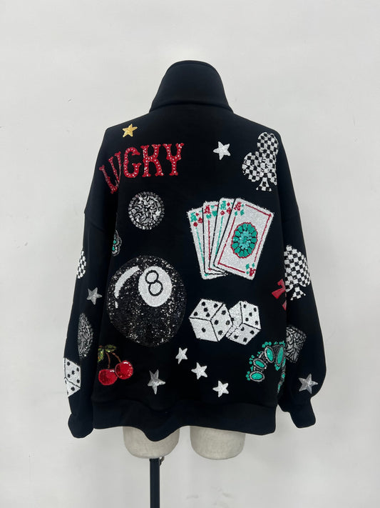 Extra Lucky Girl Sparkle Collective [[custom]] Light weight Scuba Quarter Zip IN STOCK