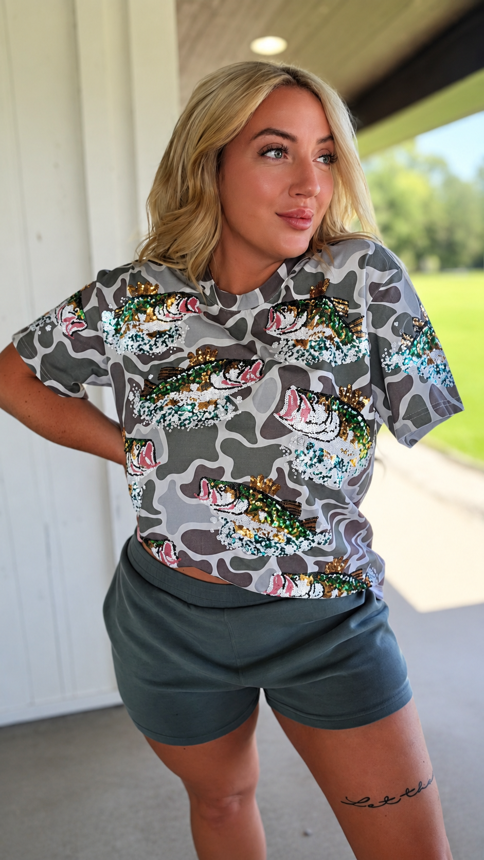 Camo Queen Bass Sewn Sequins Top Sparkle Collective *IN STOCK